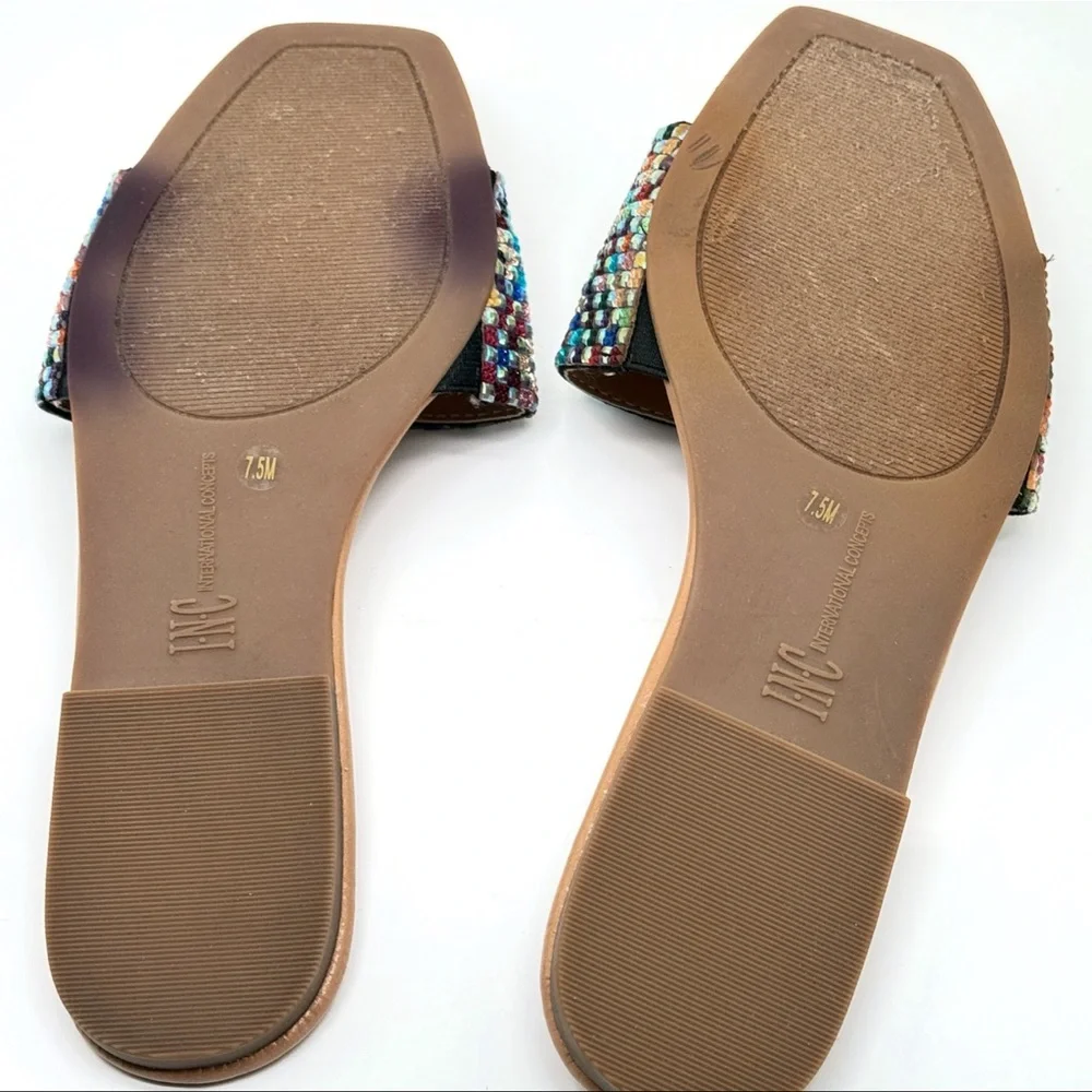 INC International Concepts Rhinestone Slide Flat Sandals Geometric Rainbow 7.5